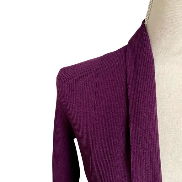Express Purple Ribbed Open Front Long Cardigan Shawl Collar Size Small - Picture 2 of 13
